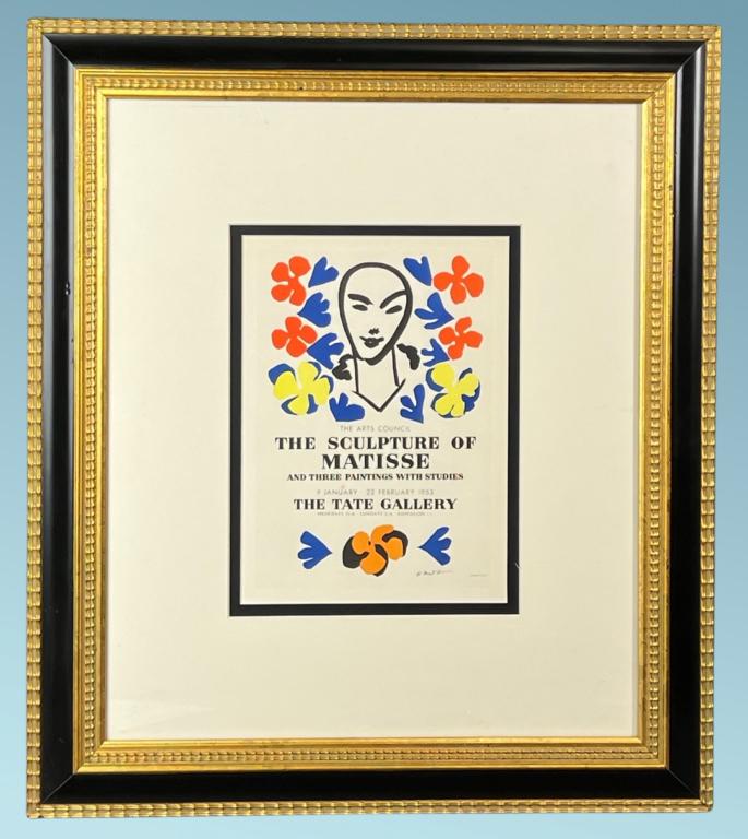 Henri Matisse- Sculpture of Matisse Art Lithograph: Henri Matisse (1869-1954, France). "The Sculptures of Matisse". 1959 Lithograph on Thick Wove Paper. Measures 22 1/2" x 19 1/2" framed. Comes with Certificate of Authenticity. Good Condition.