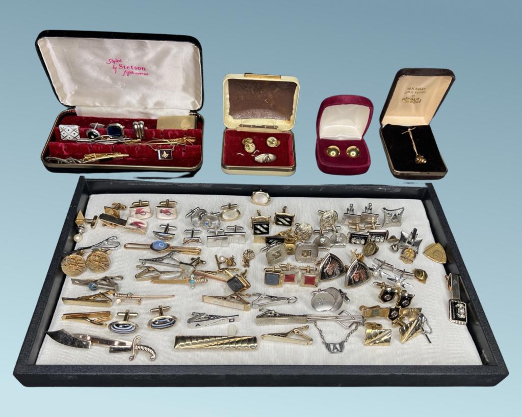 Vintage Gentleman Jewelry- Cufflinks, Tie Pins, (1 of 8)