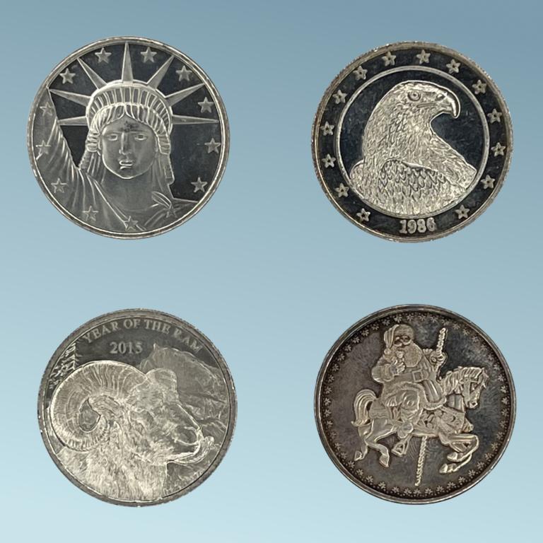 Four 1 Troy Oz Fine Silver Rounds/ Coins (1 of 2)