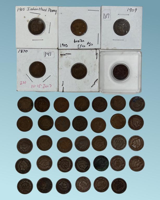 Lot of Indian Head Pennies/ One Cent Coins 1870- (1 of 7)