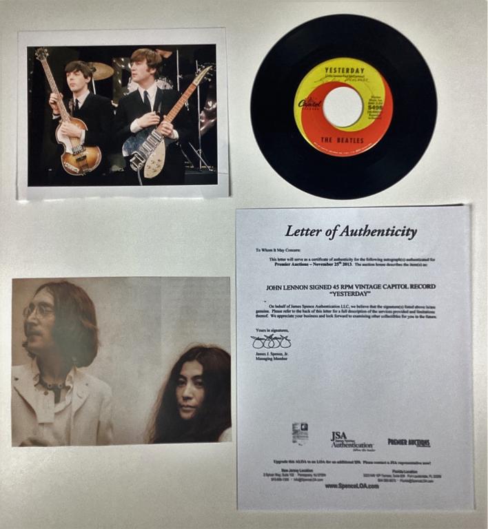 John Lennon Signed Beatles 45 RPM Yesterday Record (1 of 5)