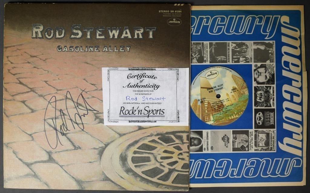 Rod Stewart Signed "Gasoline Alley" Vinyl Album: Rod Stewart Signed/ Autographed "Gasoline Alley" Full Size Album Cover with Mint Vinyl. Comes with Certificate of Authenticity. Condition: Good. We truly believe that this item is authentic, but Esqui