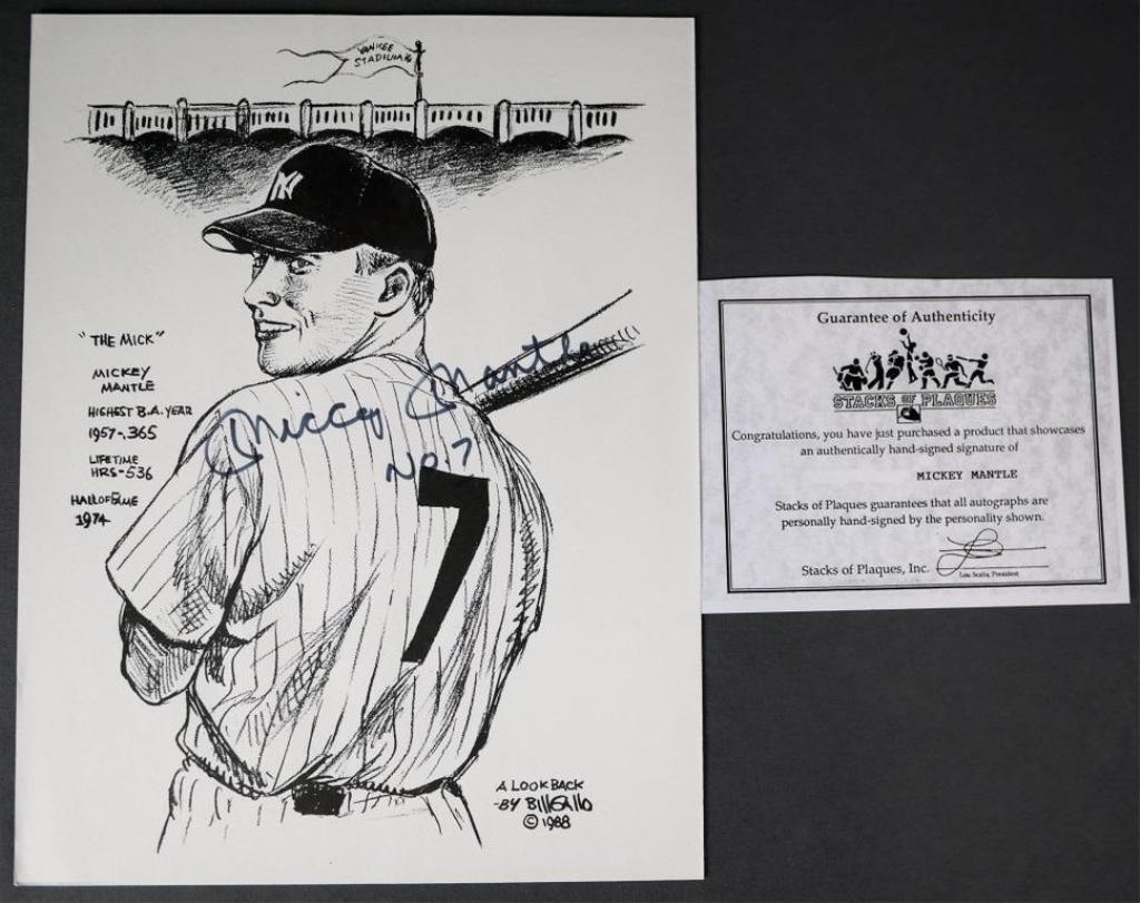 Mickey Mantle Signed Bill Gallo Baseball Print (1 of 3)