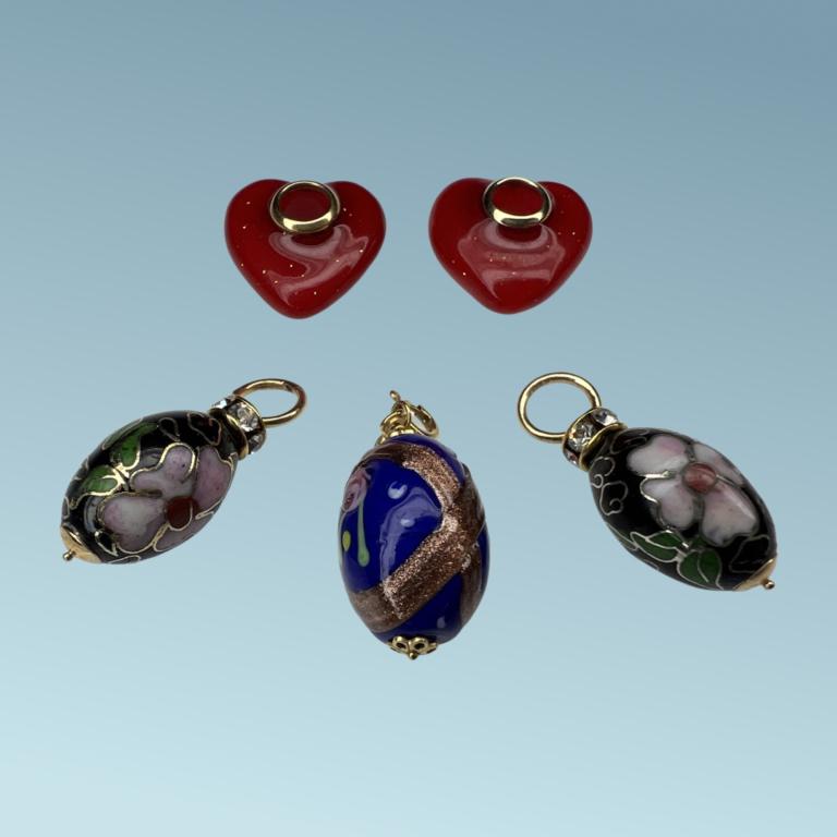 14k Gold Cloisonne Egg Pendants & Heart Pendants (1 of 5)