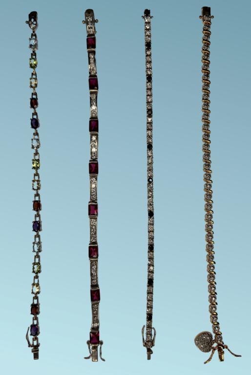 Four Sterling Silver Bracelets w/ Various Crystals (1 of 5)