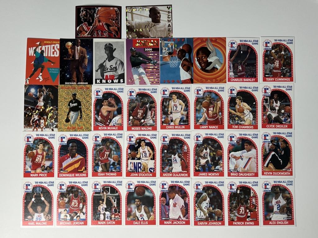 1989 All Stars Basketball Cards & Jordan Promo Car: 1989 All Stars Basketball Trading Card Set and 10 early 90's Michael Jordan Promo Cards. Near Mint Condition.