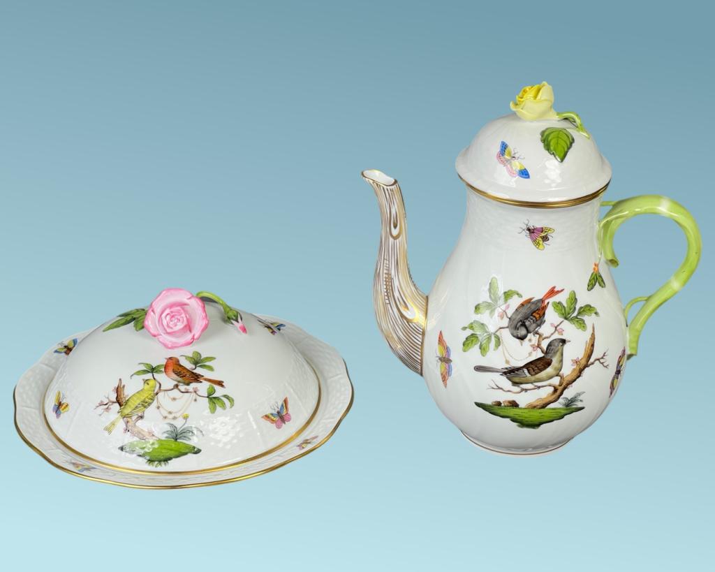 Herend Rothschild Birds Coffee Pot & Butter Dish (1 of 5)
