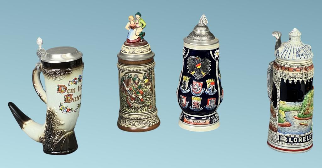 Four Vintage German Lidded Beer Steins (1 of 13)