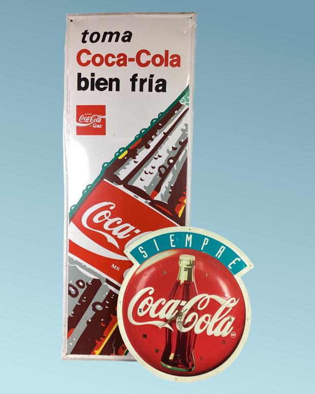 Vintage Toma Coca Cola Bien Fria Tin Sign & Clock (1 of 5)