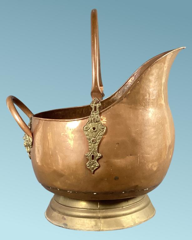 30" Large Vintage Copper & Brass Coal Scuttle Pot (1 of 5)