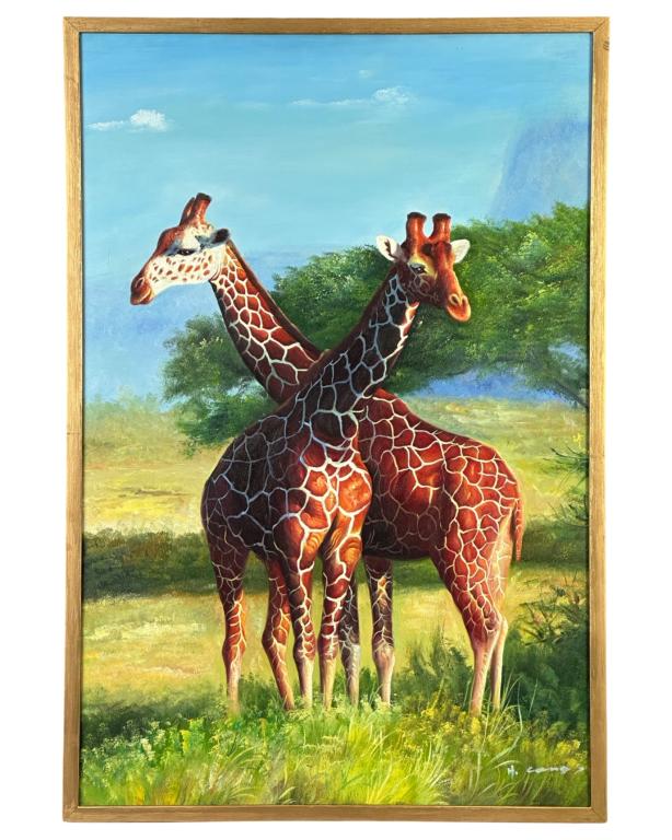 Unknown Artist- African Giraffes Oil Painting (1 of 3)
