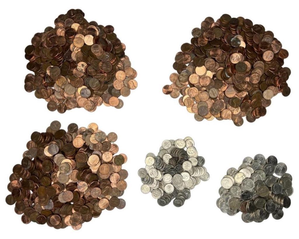 Large Lot of US Coins- Dimes, Nickels & Pennies (1 of 6)