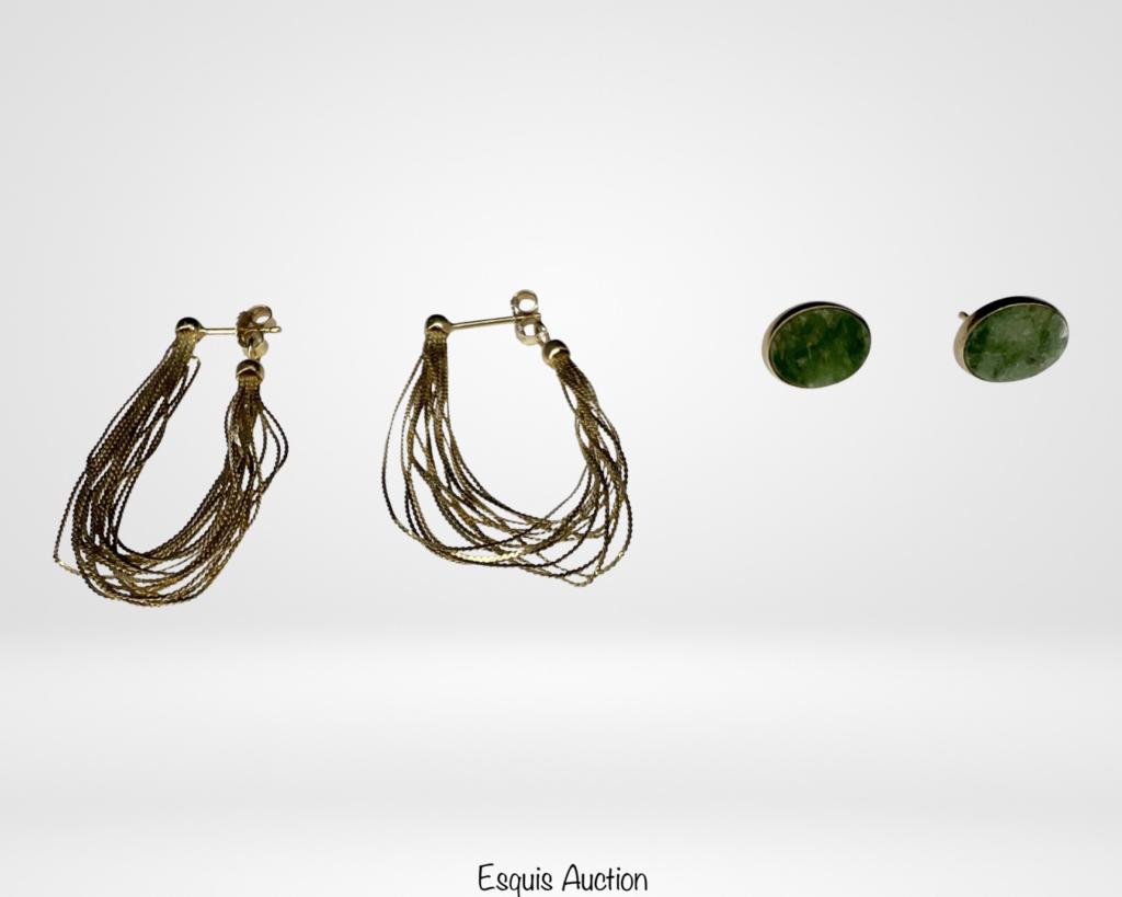 Two Pairs of 14k Gold Ladies Earrings with Jade St (1 of 6)