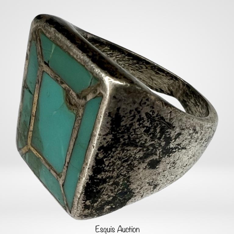 Sterling Silver Massive Men's Turquoise Ring (1 of 4)
