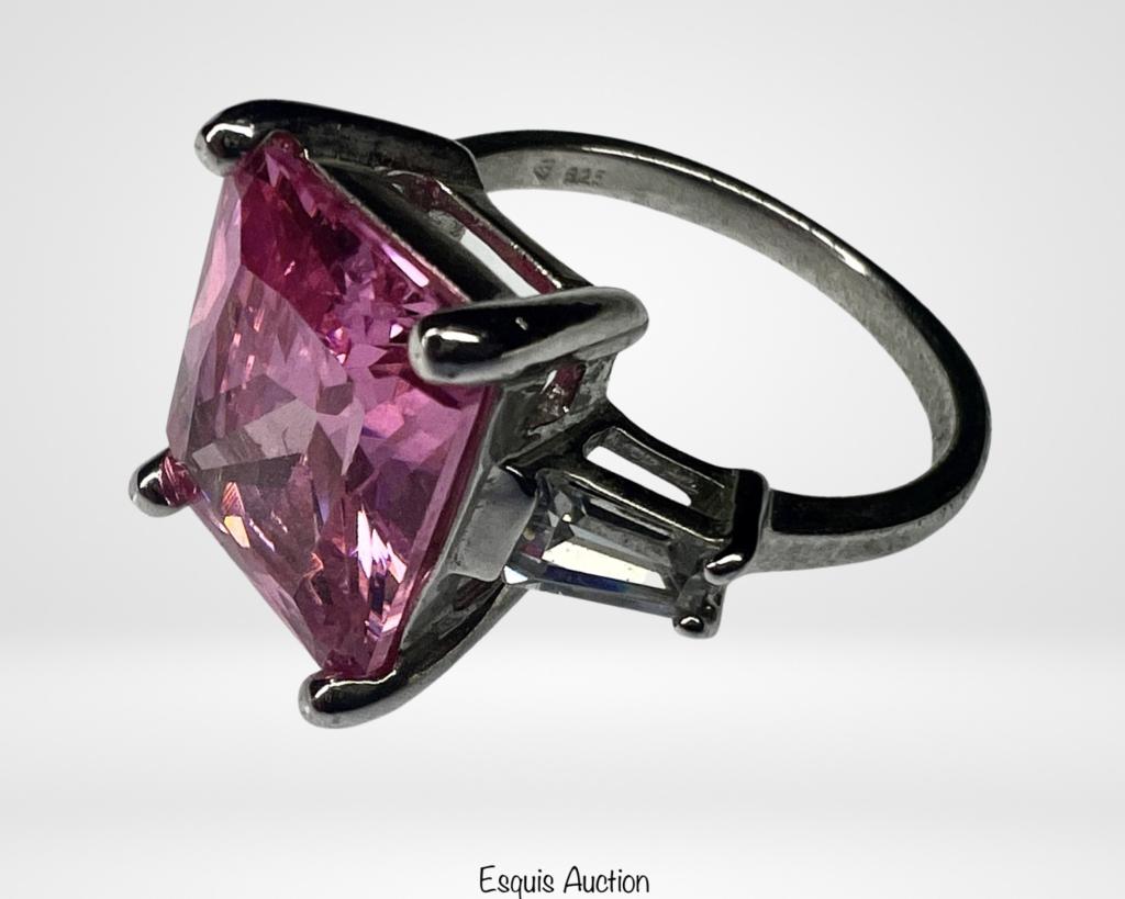 Ladies Sterling Silver Ring w/ Large Pink Stone (1 of 4)