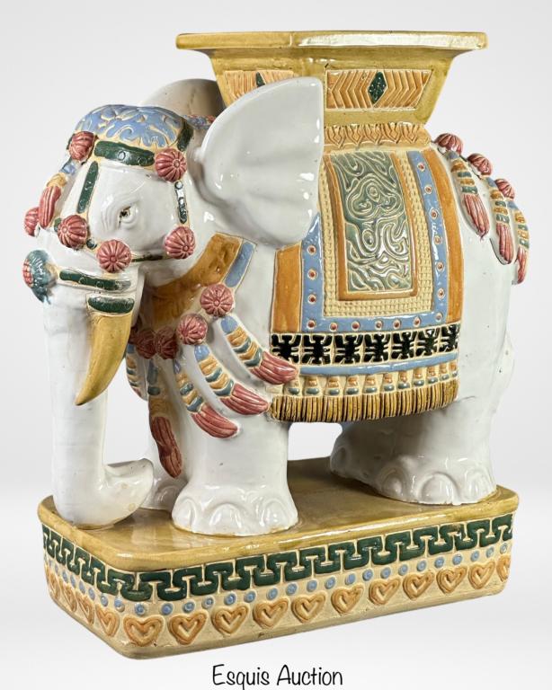 Large Ceramic Elephant Garden Stool/ Side Table (1 of 6)