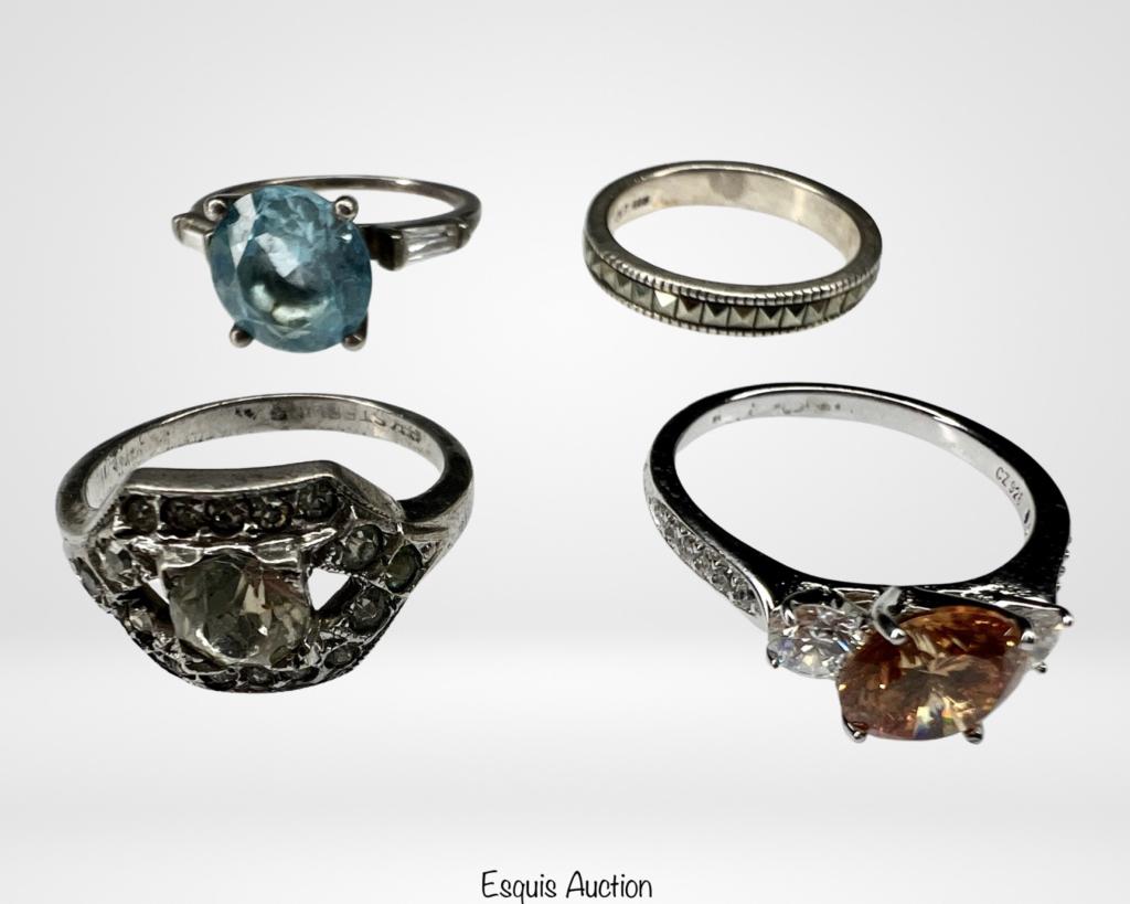 Lot of 4 Ladies Sterling Silver Ring w/ Stones (1 of 17)
