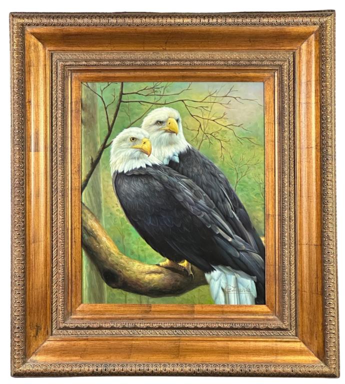 Unknown Artist- Pair of Bald Eagles Oil Painting (1 of 3)