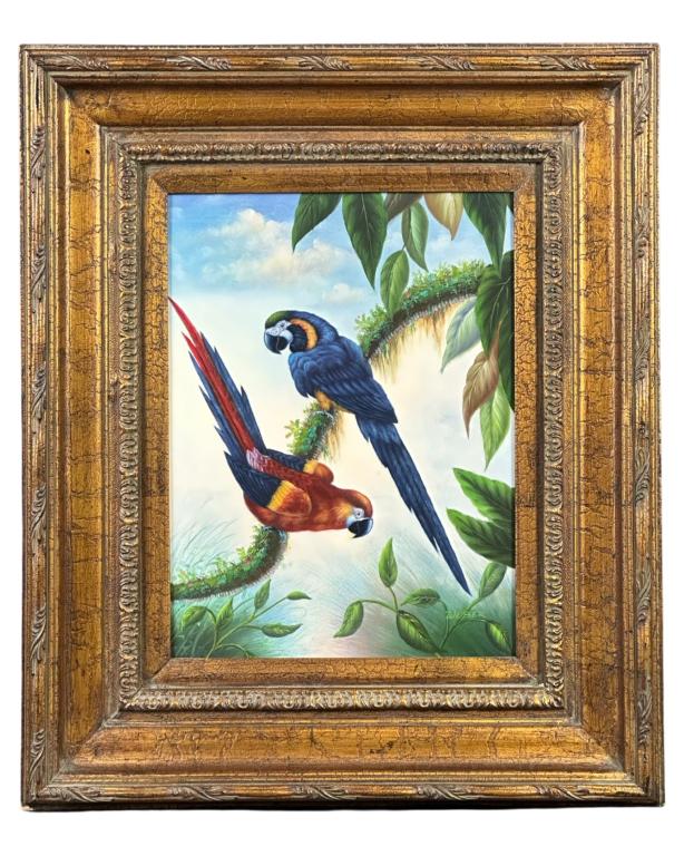 Weber- Pair of Macaw Parrot Birds Oil Paonting (1 of 3)