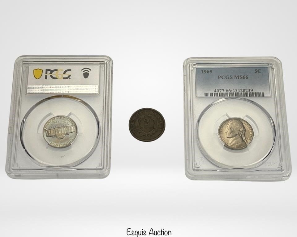 1864 US 2 Cents Coin & 2 5 Cent PCGS Certified Coin (1 of 7)