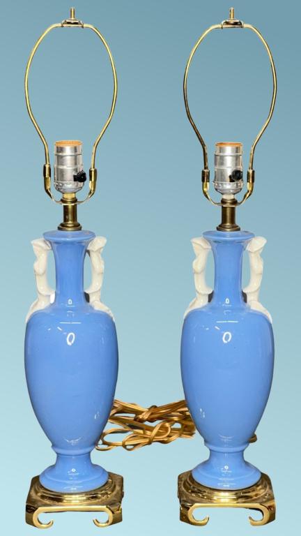 Pair of Vintage Blue Porcelain Table Lamps (1 of 2)