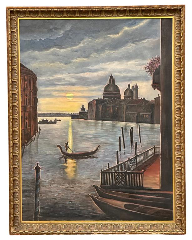 Ernest Noack- Venetian Channel Oil Painting: Enest Noack (mid 20th Century). Venetian Channel at Dawn Oil on Canvas. Signe dlower right corner. 35 1/2" x 27 1/2". Good Condition.