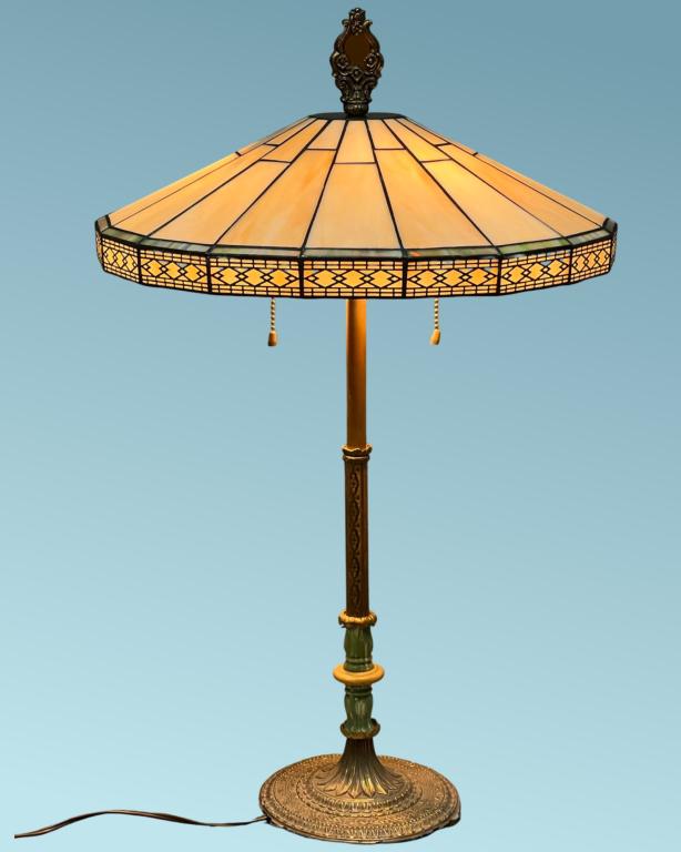 1930's H.A. Best  Co Table Lamp w/ Stained Shade (1 of 7)