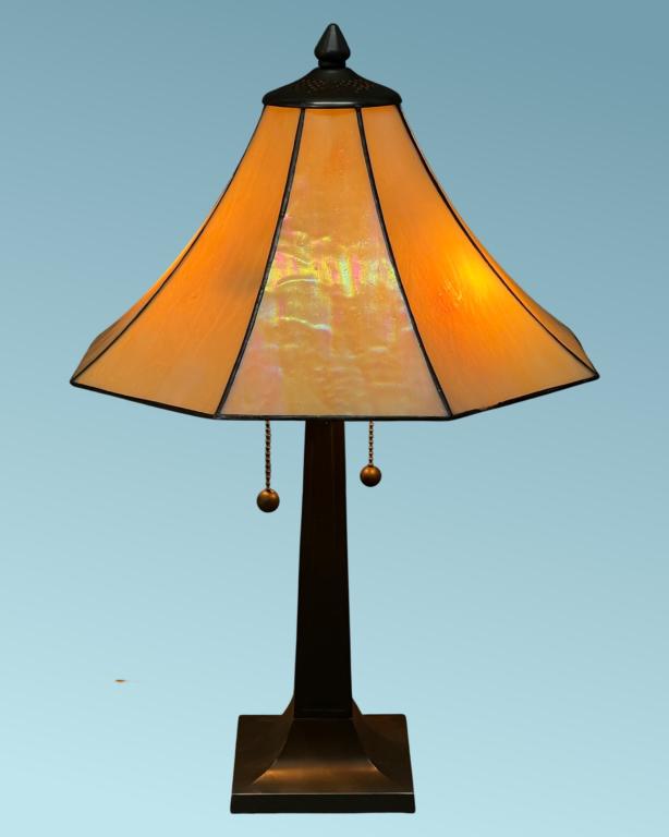 Vintage Tiffany Style Mission Table Lamp w/ Slag (1 of 6)