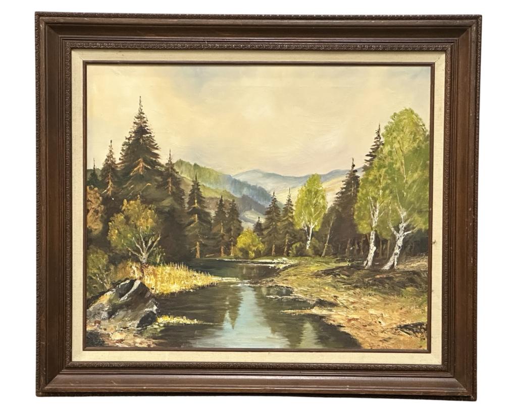 Unknown Artist- Mountain Forest Oil Painting (1 of 2)