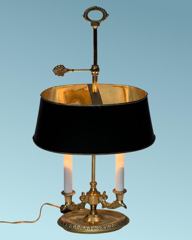 French Bouillotte Brass Lamp with Tole Shade (1 of 4)