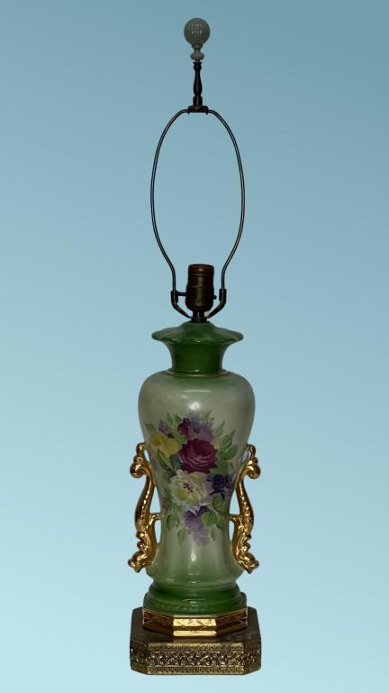 Tall 30" Regency Style Lamp w/ Gilt Handles (1 of 3)