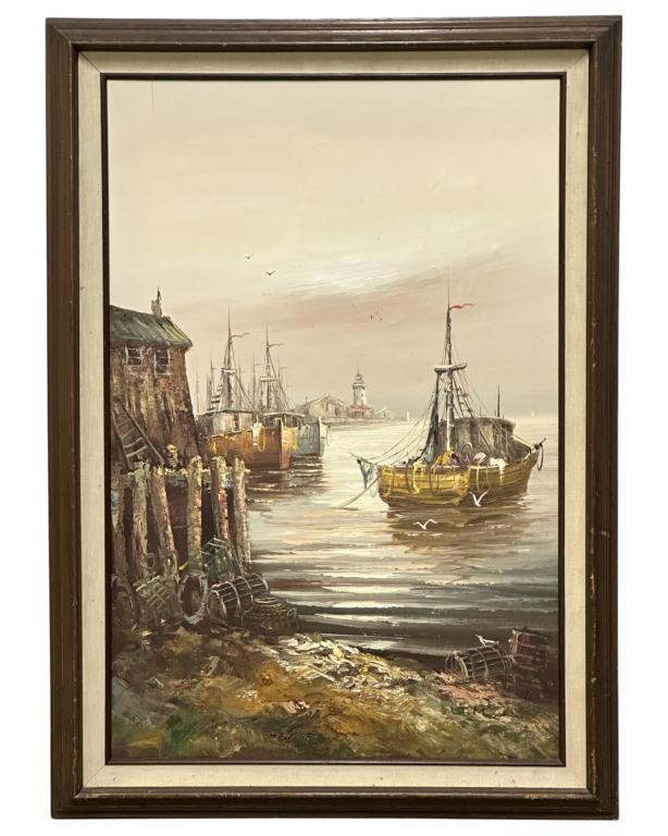 J. Martin- Fishermen Village Oil Painting (1 of 3)