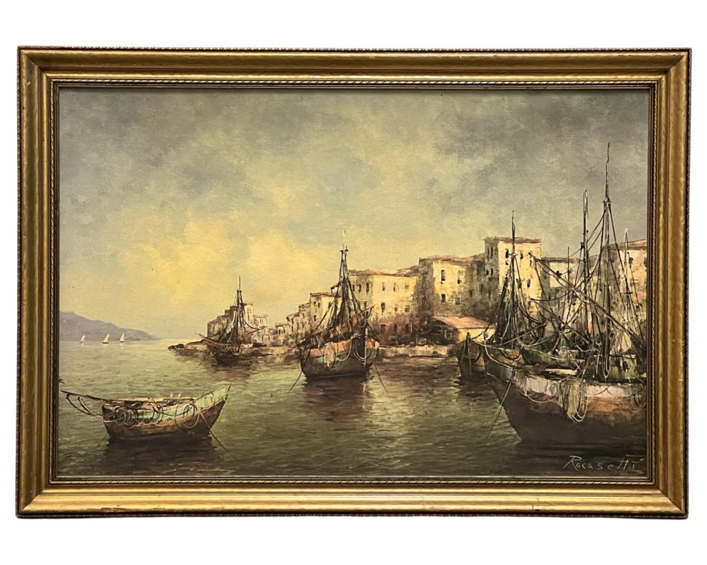Racasetti- Boats in Port Vintage Art Print on Boar (1 of 3)