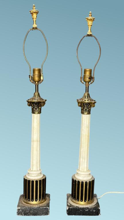 Pair of Neoclassical Revival Gilt Brass Lamps (1 of 3)