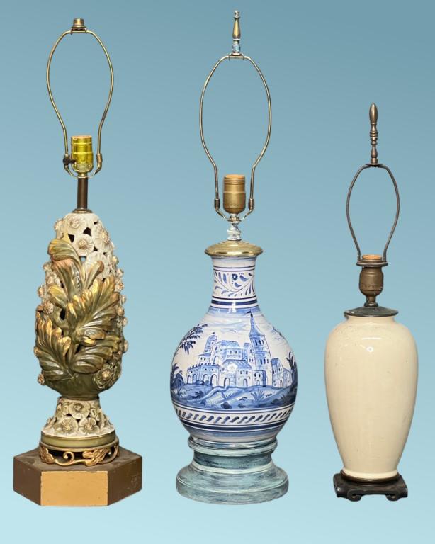 3 Vintage Lamps incl. Blue & White Delf Lamp (1 of 4)