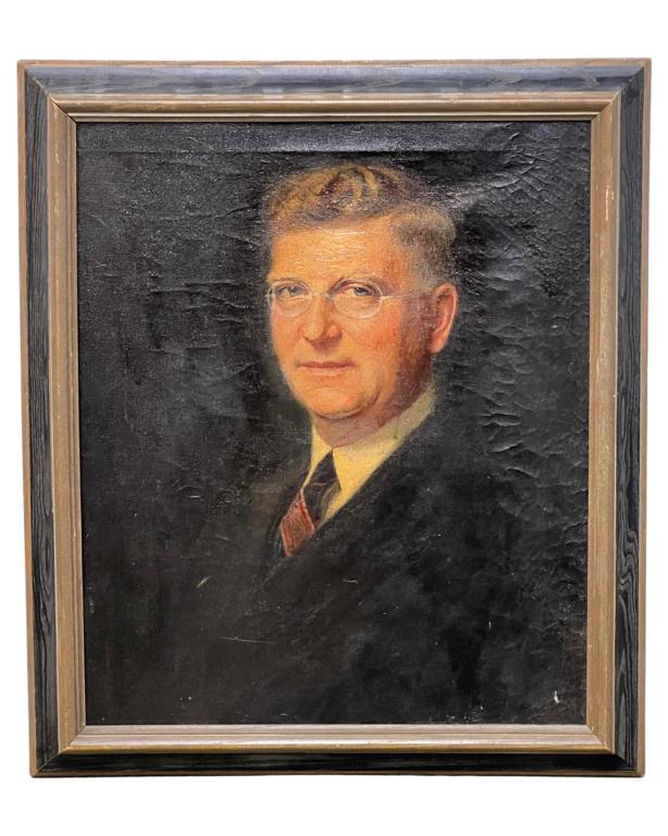 Unknown Artist- Early 20th Century Portrait: Unknown Artist (early 20th Century/ American School). Portrait of a Gentleman Oil on Canvas. Unsigned. Measures 30" x 25 1/4" framed. Good Condition.