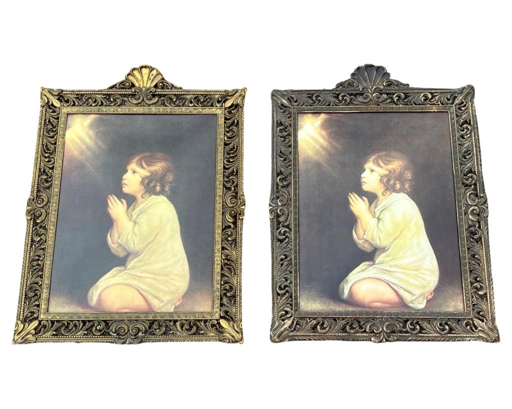 Two Antique Infant Samuel Praying Art Prints: Two Antique Infant Samuel Praying Art Prints in Ornate Italian Frames. Measure 21 1/2" x 15 1/2" framed.