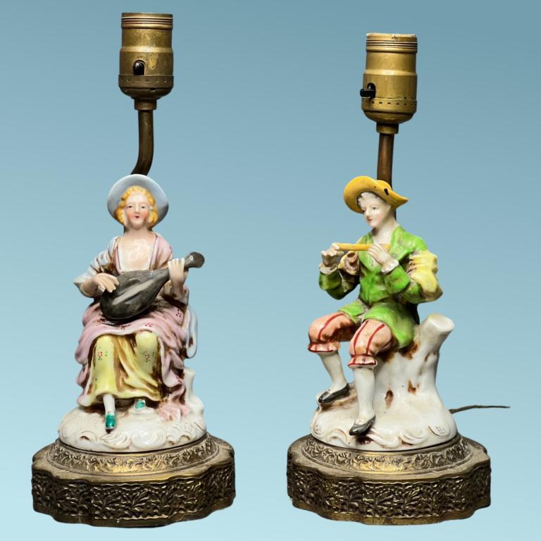 Two Vintage Figural Porcelain Lamps- Musicians (1 of 2)