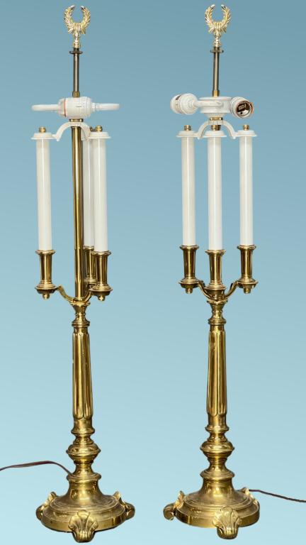 Pair  Vintage Brass Colonial Toleware Table Lamps (1 of 4)