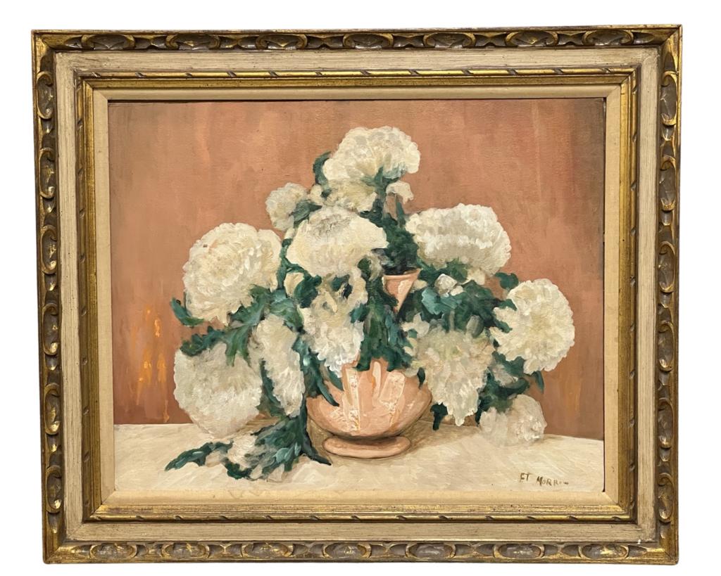 Unknown Artist- White Flowers Still Life Painting (1 of 3)