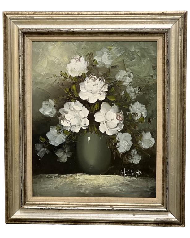 Unknown Artist- White Roses Still Life Painting (1 of 3)