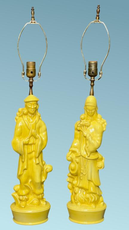 Pair of 1950's Chinese Oriental Figural Lamps (1 of 3)