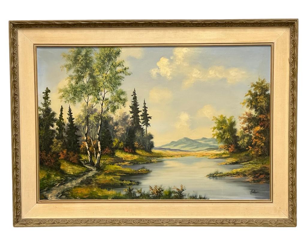 Holler- Summer Landscape Oil Painting: Holler (20th Century/ European School). Oil on Canvas. Signed lower right corner. Measures 44" x 33 1/2" framed. Good Condition.
