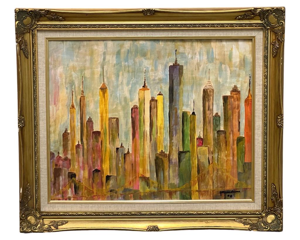 Unknown Artist- Modernist Cityscape Oil Painting (1 of 3)