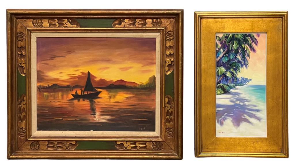 Two Vintage Tropical/ Seascape Oil Paintings (1 of 8)