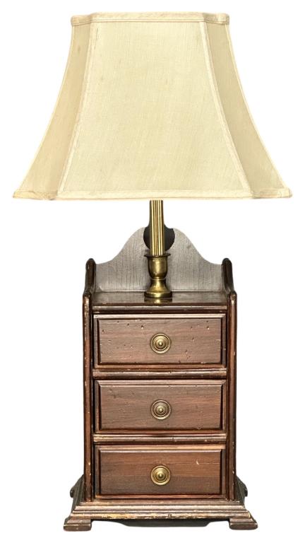 Vintage Bedside Lamp w/ Nightstand Wooden Base: Vintage Bedside Lamp w/ Nightstand Wooden Base. 27" tall. Good overall condition, some wear to wooden finish.