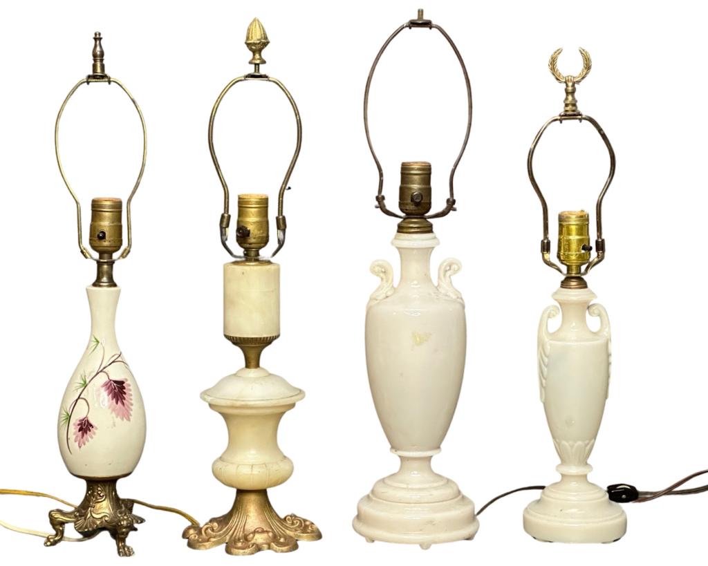 Four Vintage Alabaster & Cermaic Table Lamps (1 of 4)