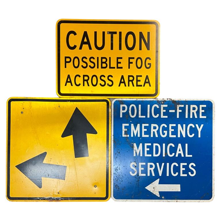 3 Vintage Obsolete Street Warning/ Traffic Signs (1 of 4)