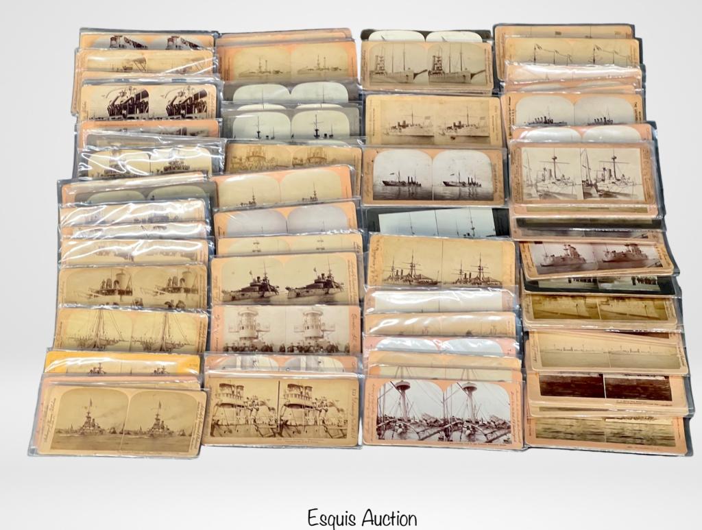 Antique Military Navy Stereoview Cards- Battleship (1 of 4)