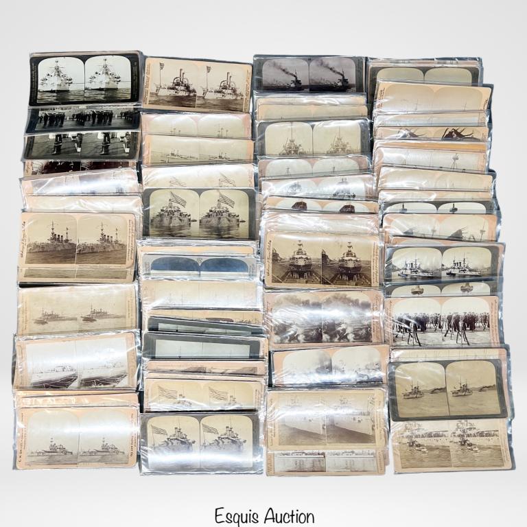 Antique Military Navy Stereoview Cards- Battleship (1 of 4)